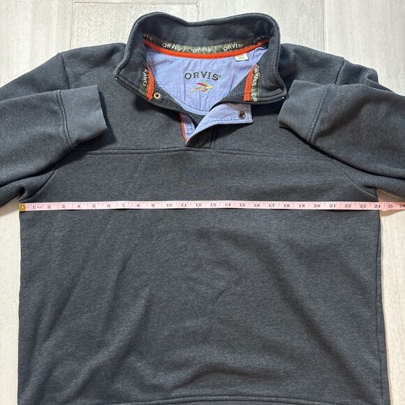 Orvis Men’s XL Quarter Snap Pullover Sweater Gray Fleece Lined Fly Fishing Logo - Picture 4 of 6